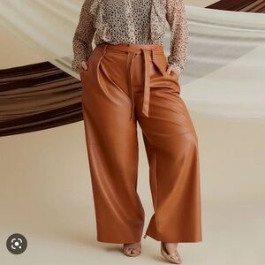 ELOQUII Belted Leather Wide-Leg Pants